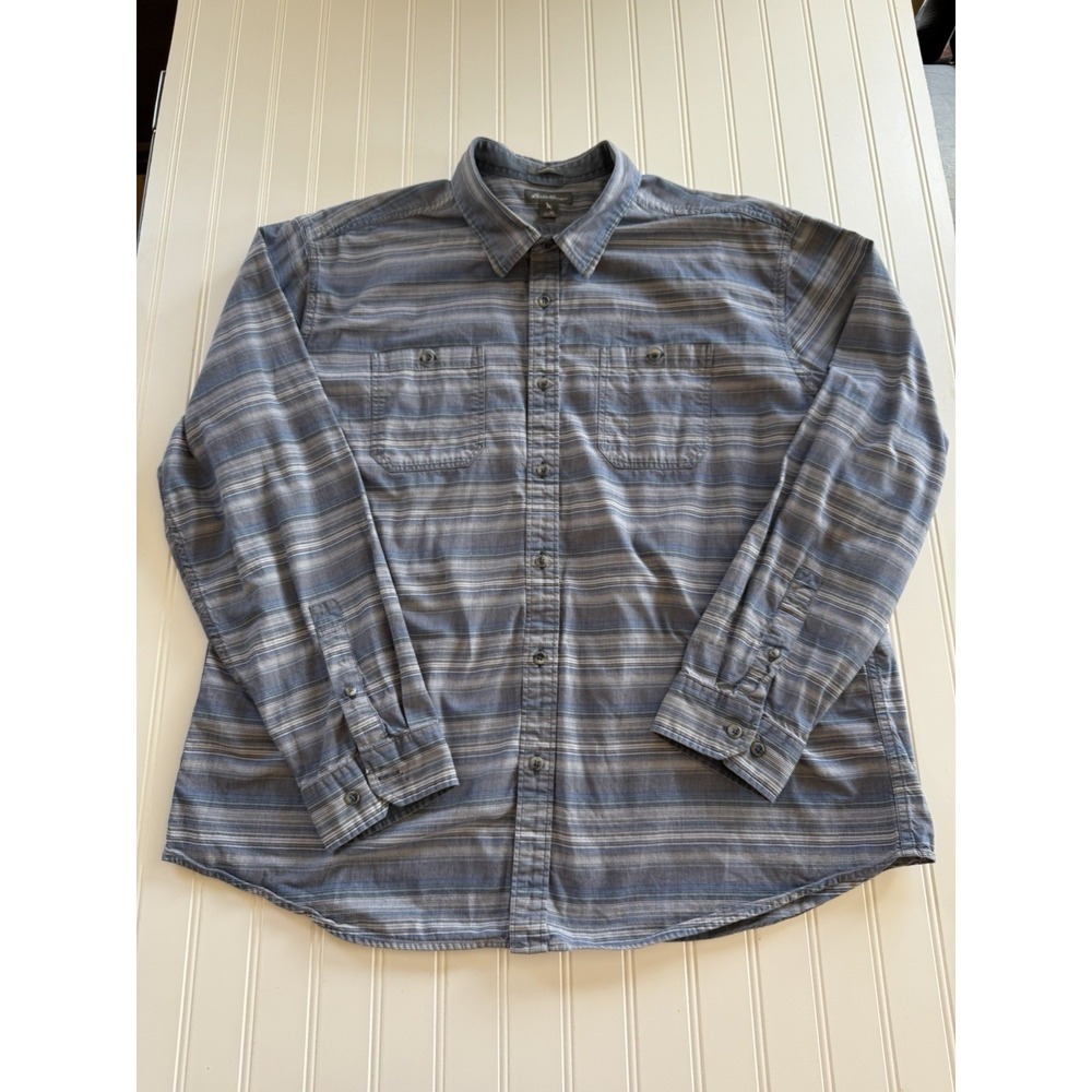 Eddie Bauer Mens XL Long Sleeve Button Up Shirt Blue Gray Striped Classic Fit